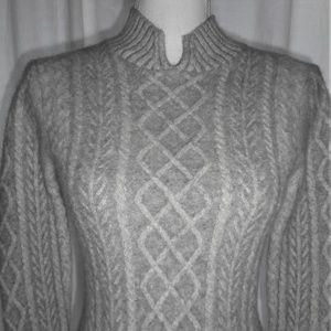 LL Bean Gray Wool Cableknit Sweater XS